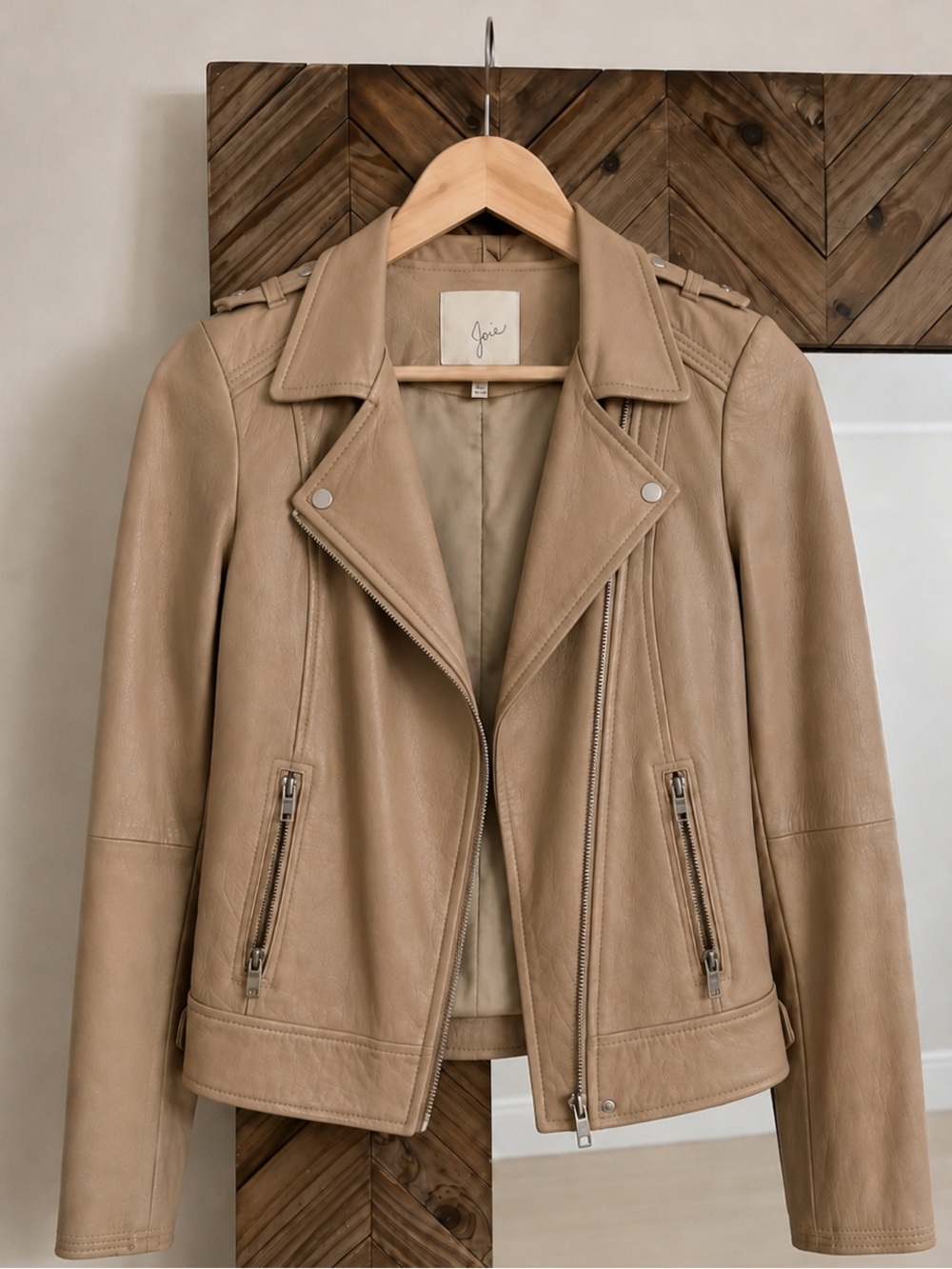 Joie Taupe Beige Moto Jacket Size S LIKE NEW